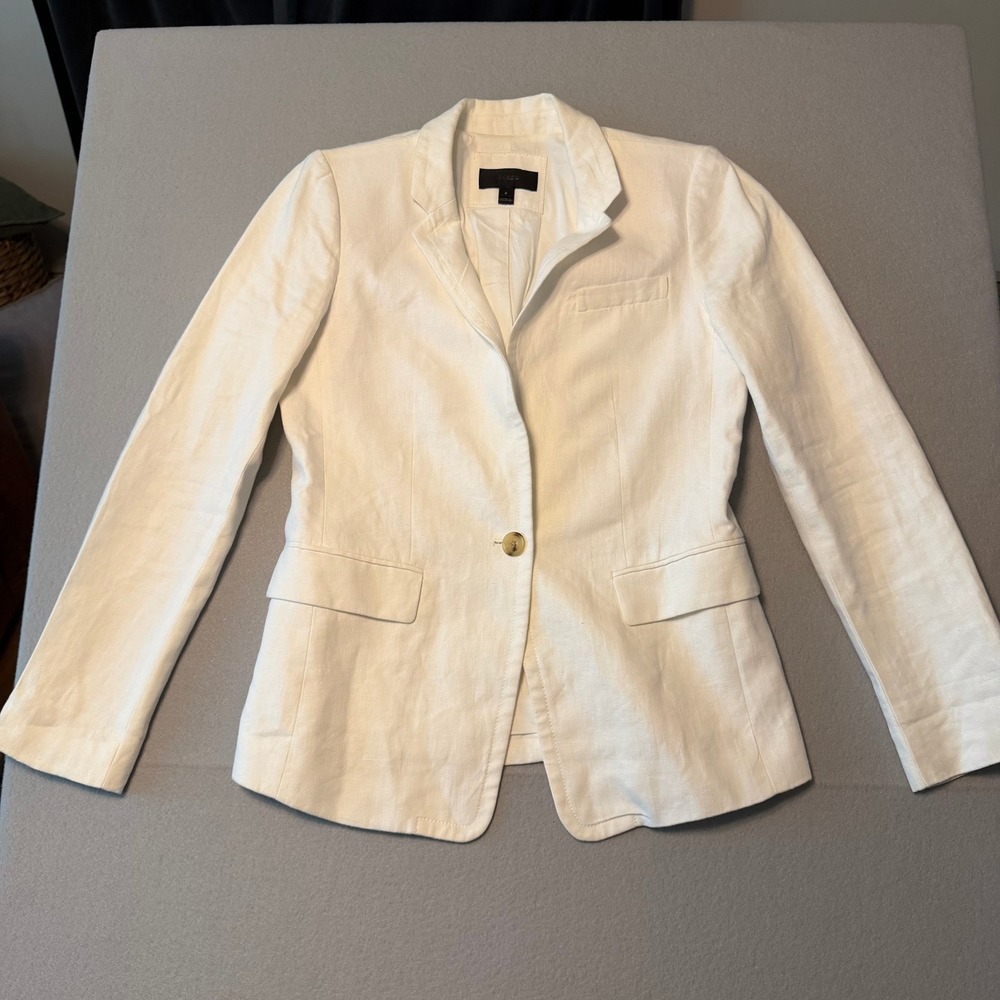 J.Crew Campbell Blazer Jacket White Linen Single Button Women Size 6